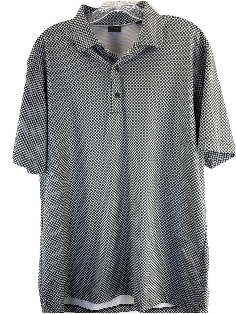 Dunning Golf Polo Shirt Mens Med Black All Over Print Performance Short Sleeve